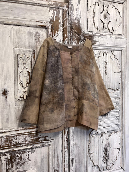 Eco print  toprak tonlarında önden düğmeli ve cep detaylı ceket