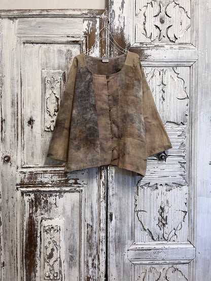 Eco print  toprak tonlarında önden düğmeli ve cep detaylı ceket