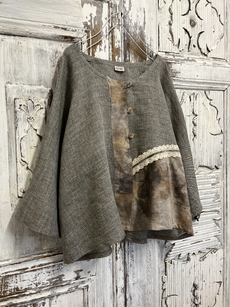 eco print desenli dokuma kumaş ceket