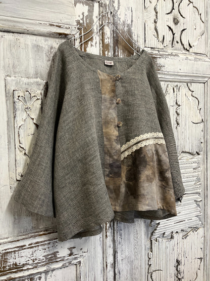 eco print desenli dokuma kumaş ceket