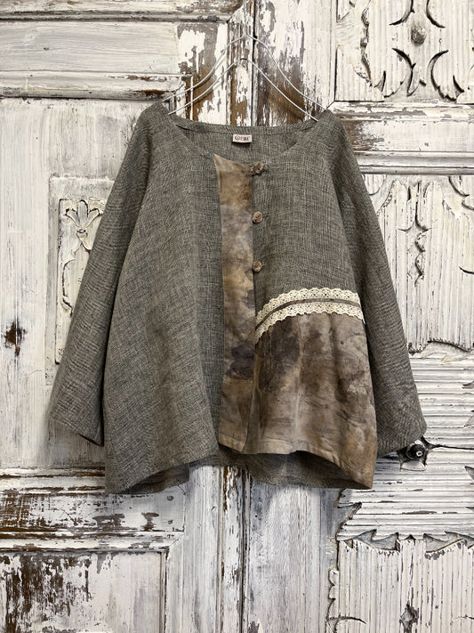 eco print desenli dokuma kumaş ceket