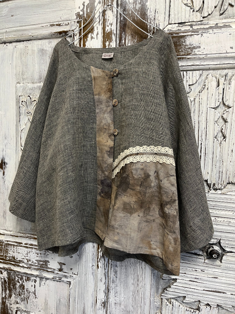 eco print desenli dokuma kumaş ceket