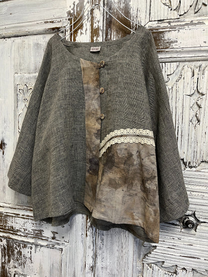 eco print desenli dokuma kumaş ceket