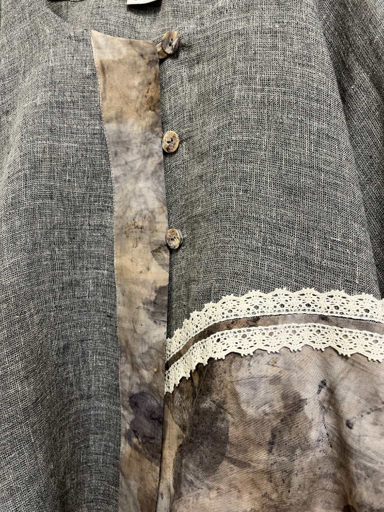 eco print desenli dokuma kumaş ceket