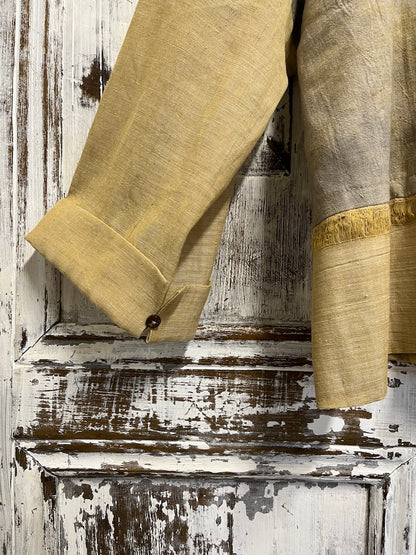 eco print sarı pamuklu şık tasarım ceket