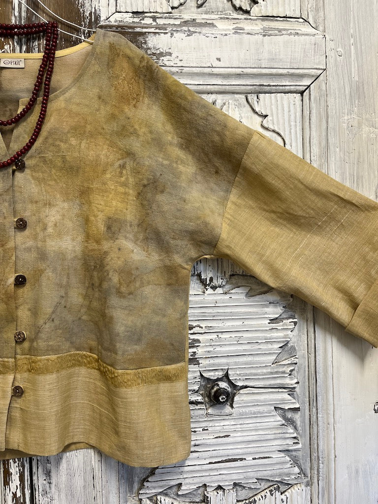 eco print sarı pamuklu şık tasarım ceket
