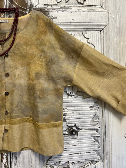 eco print sarı pamuklu şık tasarım ceket