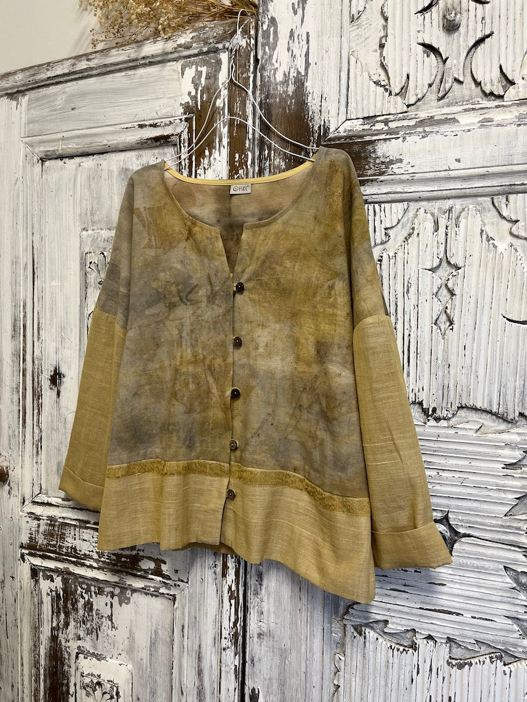 eco print sarı pamuklu şık tasarım ceket