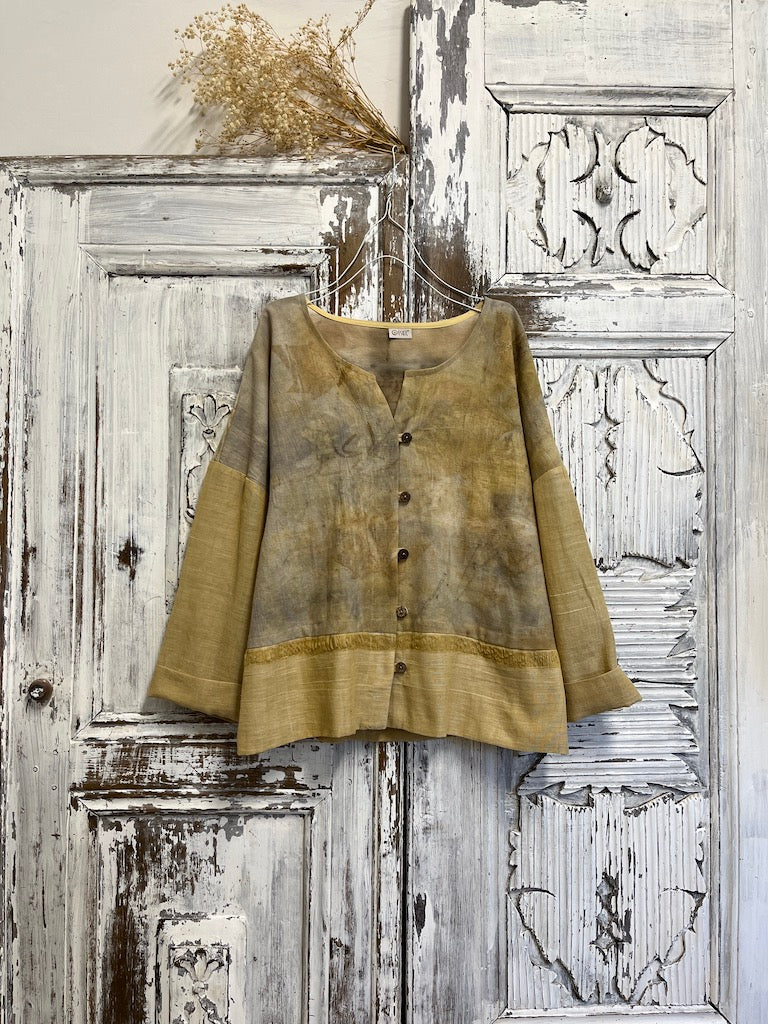 eco print sarı pamuklu şık tasarım ceket
