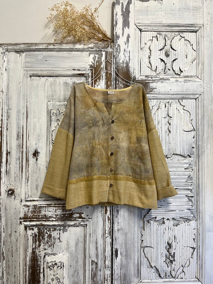 eco print sarı pamuklu şık tasarım ceket