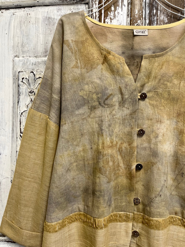 eco print sarı pamuklu şık tasarım ceket