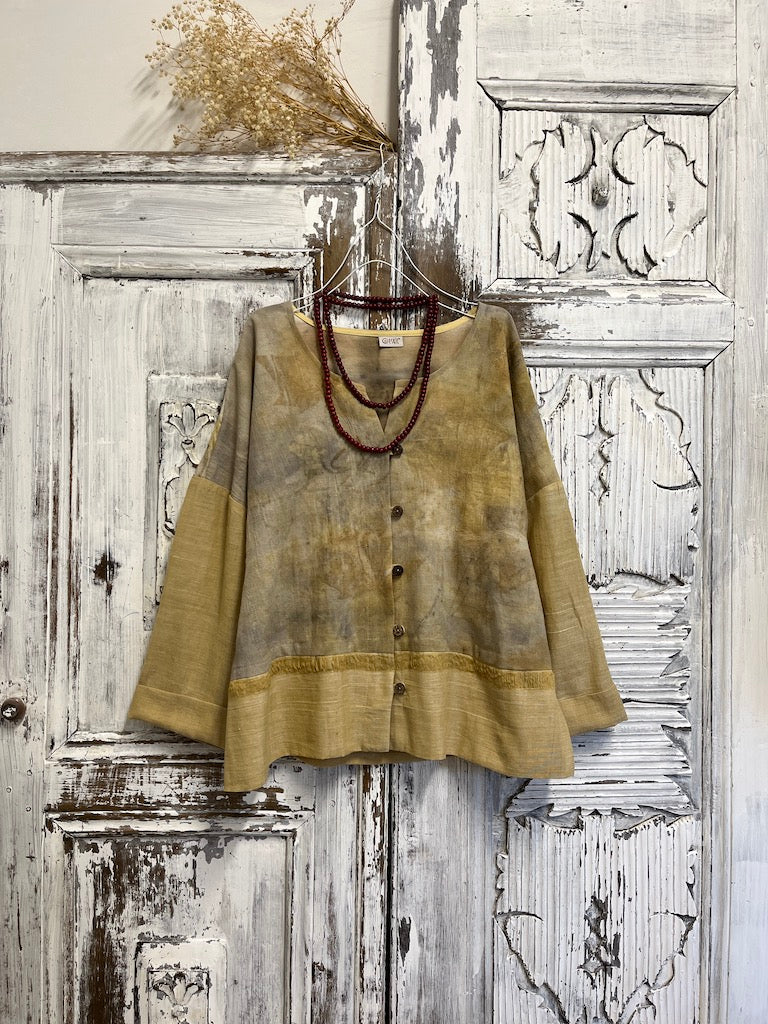 eco print sarı pamuklu şık tasarım ceket