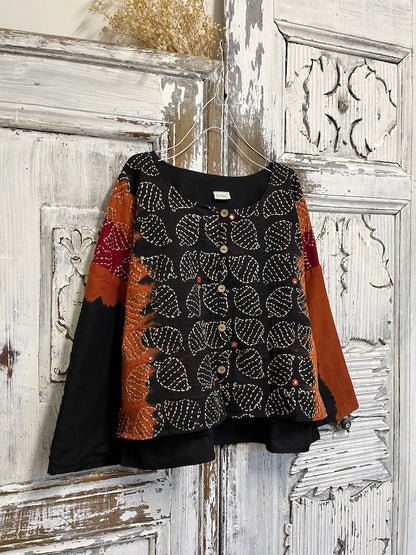 siyah turuncu batikli el işli şık ceket