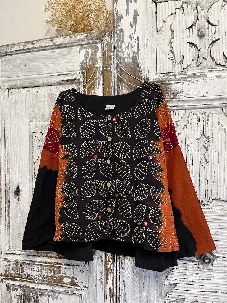 siyah turuncu batikli el işli şık ceket