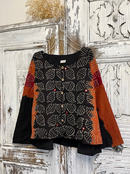 siyah turuncu batikli el işli şık ceket