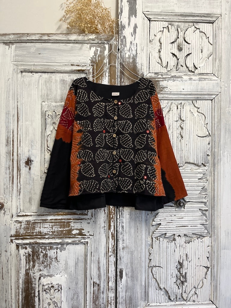 siyah turuncu batikli el işli şık ceket