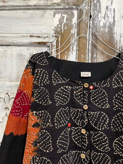 siyah turuncu batikli el işli şık ceket
