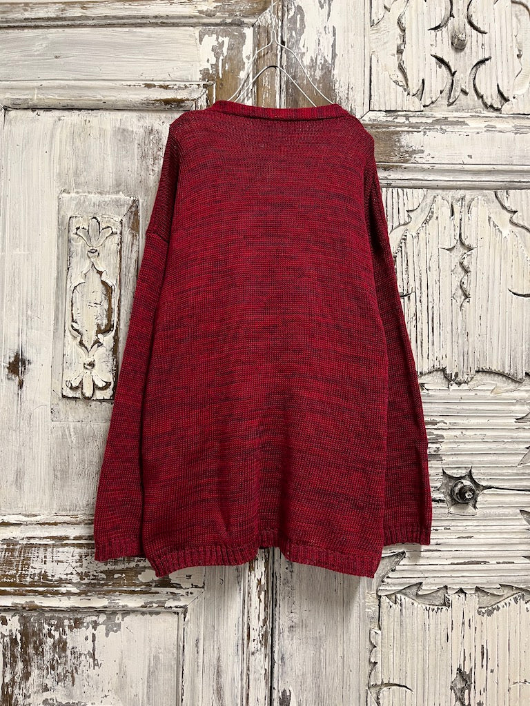 kırmızı renk asimetrik farklı düğme süslemeli hırka