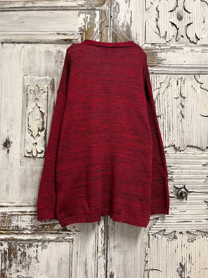 kırmızı renk asimetrik farklı düğme süslemeli hırka