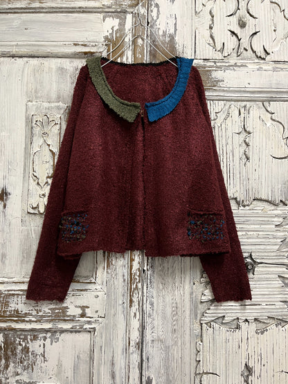 bordo renk moher hırka yakası farklı 