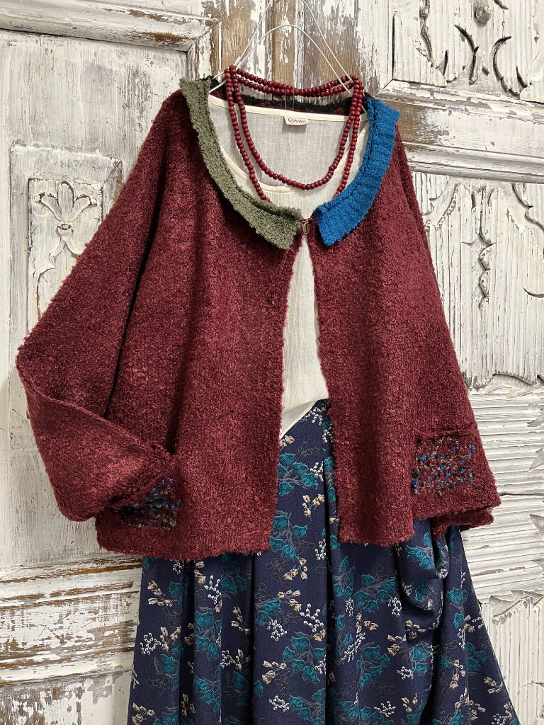 bordo renk moher hırka yakası farklı 