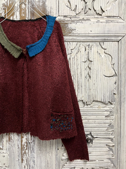 bordo renk moher hırka yakası farklı 