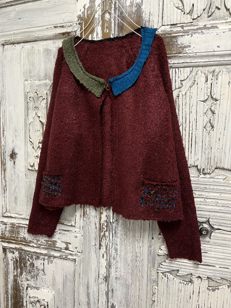 bordo renk moher hırka yakası farklı 