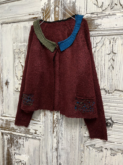 bordo renk moher hırka yakası farklı 