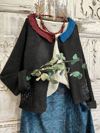 renkli yaka triko hırka 