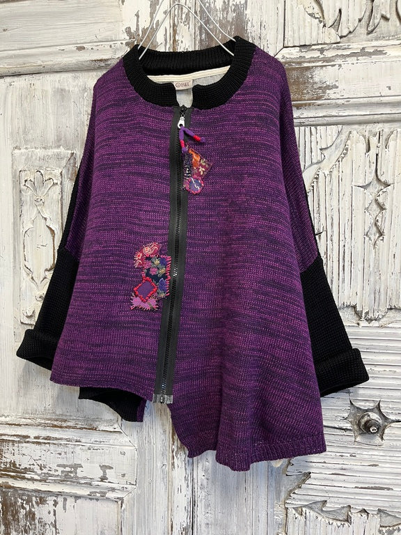 fermuarlı mor patchwork süslemeli hırka