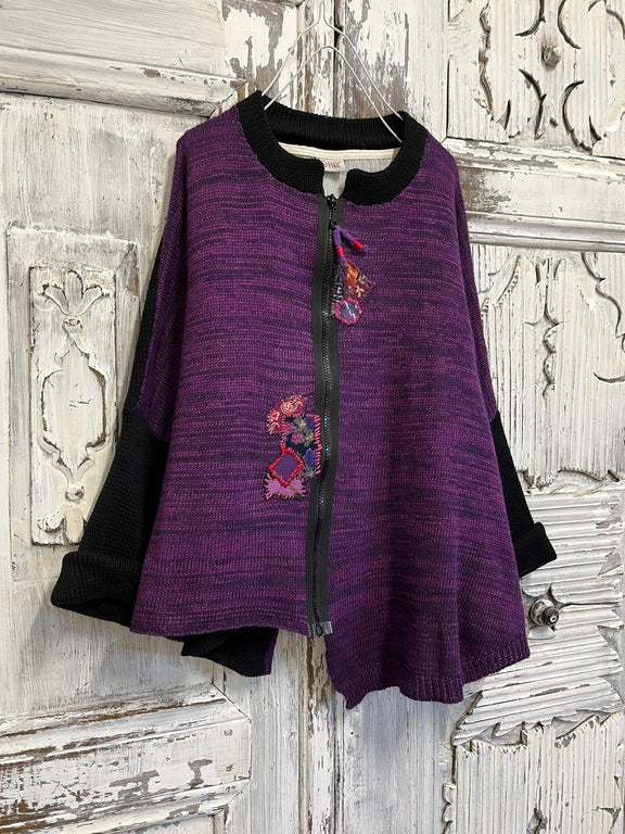 fermuarlı mor patchwork süslemeli hırka