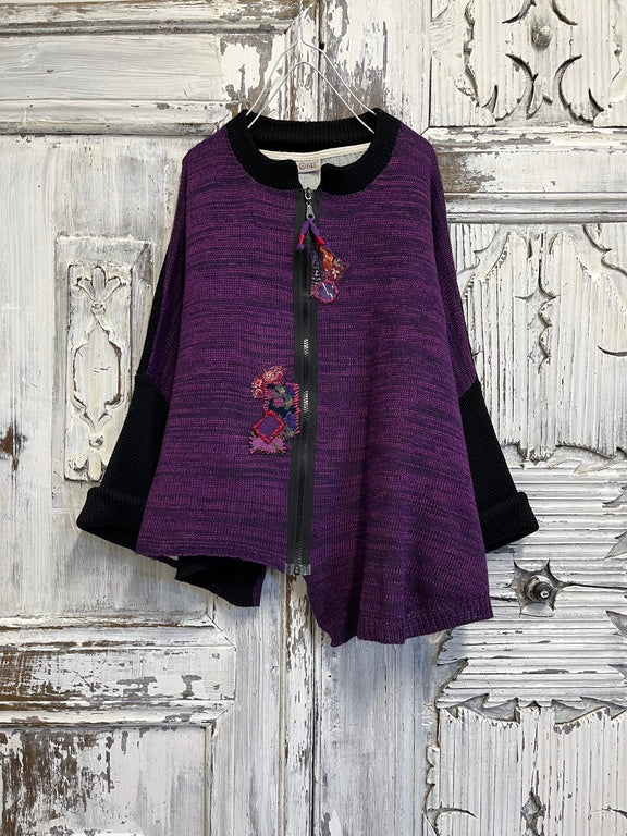 fermuarlı mor patchwork süslemeli hırka