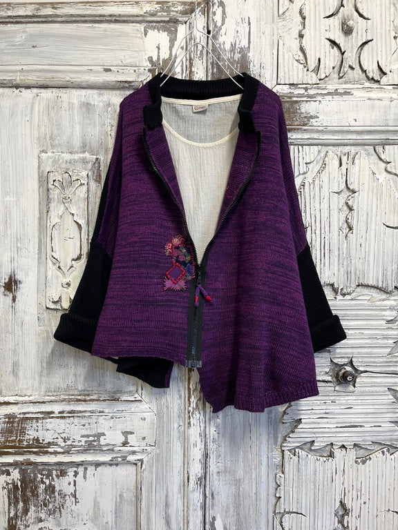 fermuarlı mor patchwork süslemeli hırka