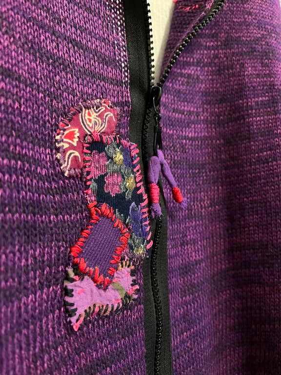 fermuarlı mor patchwork süslemeli hırka