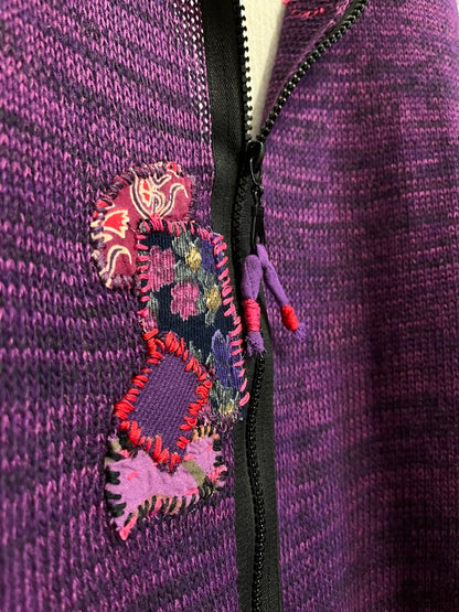 fermuarlı mor patchwork süslemeli hırka