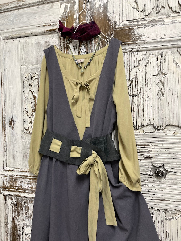 Gri Jile & Sarı İç Elbise Takım