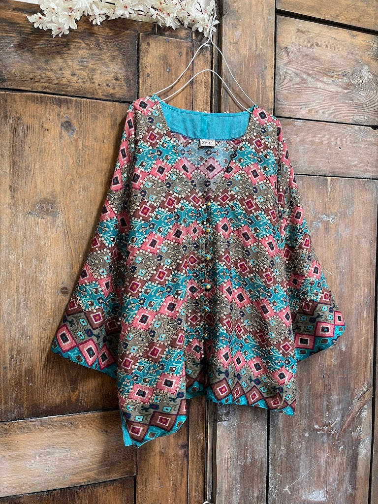 ipek şifon pembe ikat desen bluz