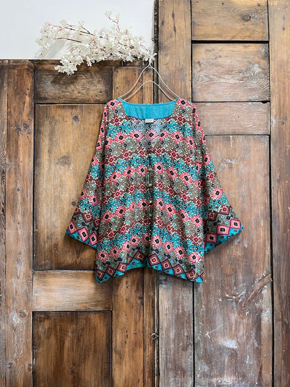 ipek şifon pembe ikat desen bluz