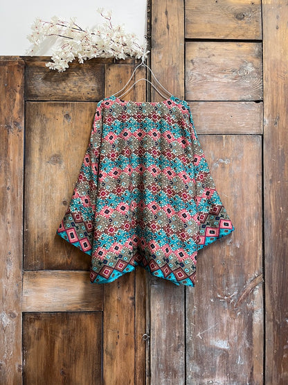 ipek şifon pembe ikat desen bluz
