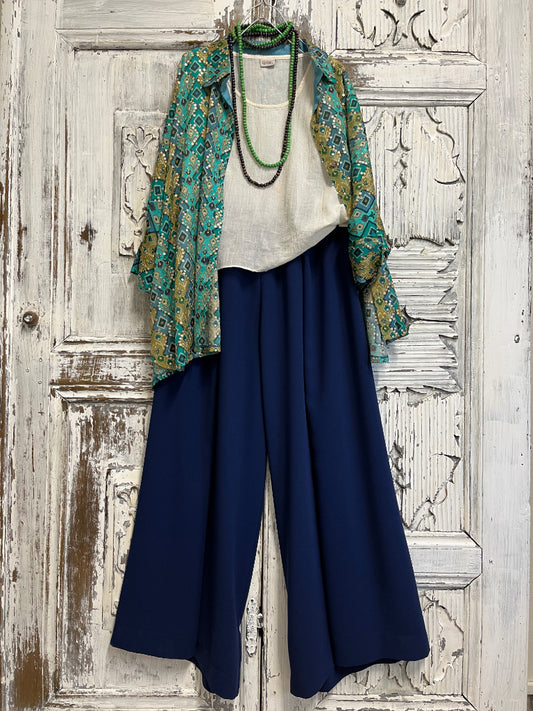 ikat desenli el işi süslemeli bluz