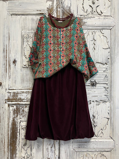 ikat desenli el işi süslemeli şık bluz