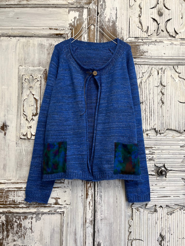 İnce Yün Detay Mavi Hırka