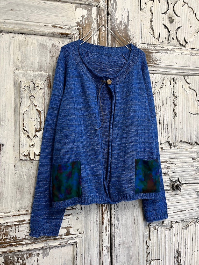 İnce Yün Detay Mavi Hırka