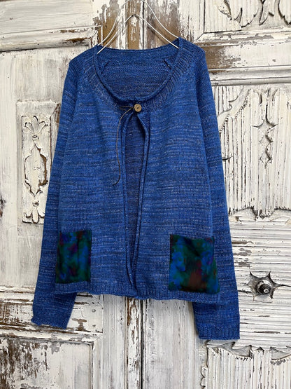 İnce Yün Detay Mavi Hırka