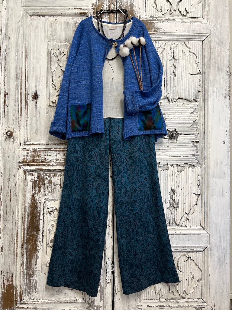 İnce Yün Detay Mavi Hırka