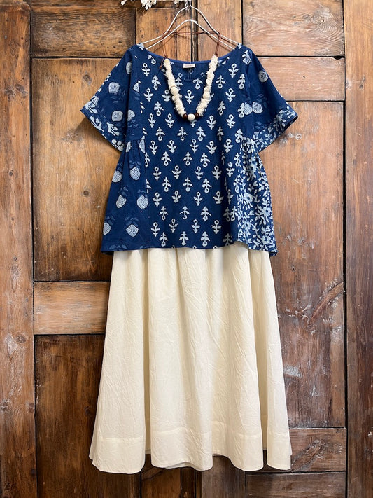 indigo patchwork kısa kollu bluz