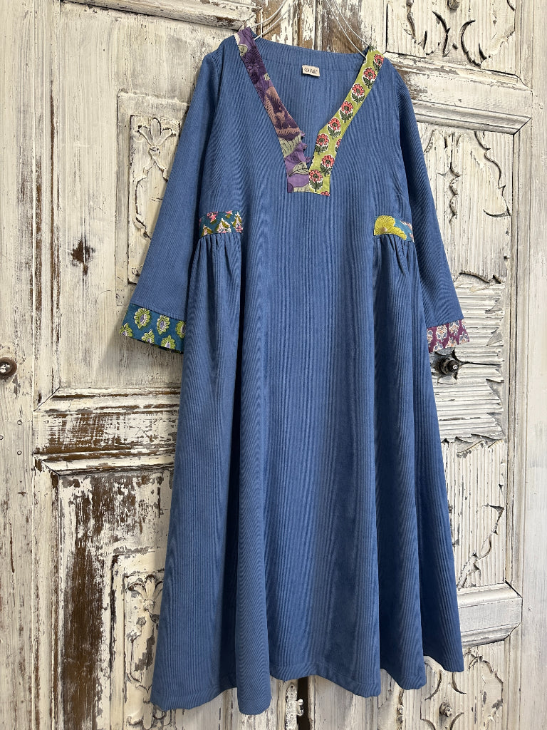 fitilli kadife indigo elbise 