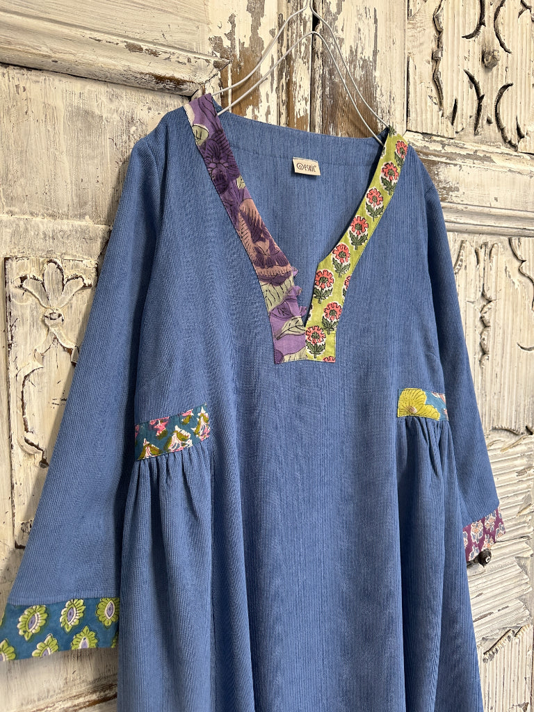 fitilli kadife indigo elbise 