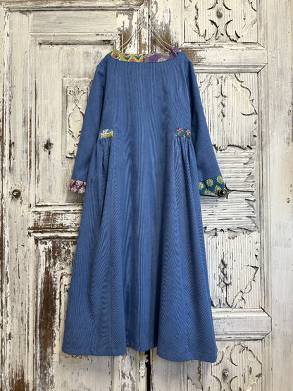 fitilli kadife indigo elbise 