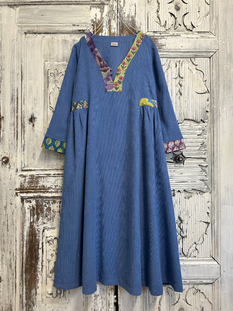 fitilli kadife indigo elbise 